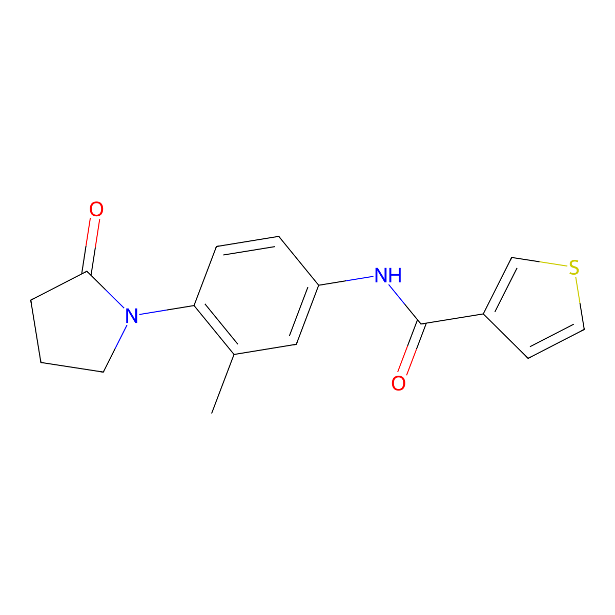 N-[3-methyl-4-(2-oxopyrrolidin-1-yl)phenyl]thiophene-3-carboxamide molecular structure, CAS 1210347-97-9