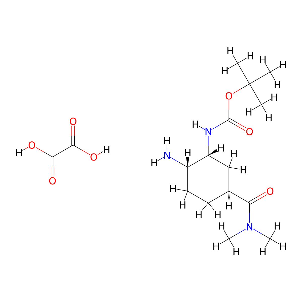 tert-butyl N-((1R,2S,5S)-2-amino-5-(dimethylcarbamoyl)cyclohexyl)carbamate, oxalic acid (1:1) molecular structure, CAS 1210348-34-7