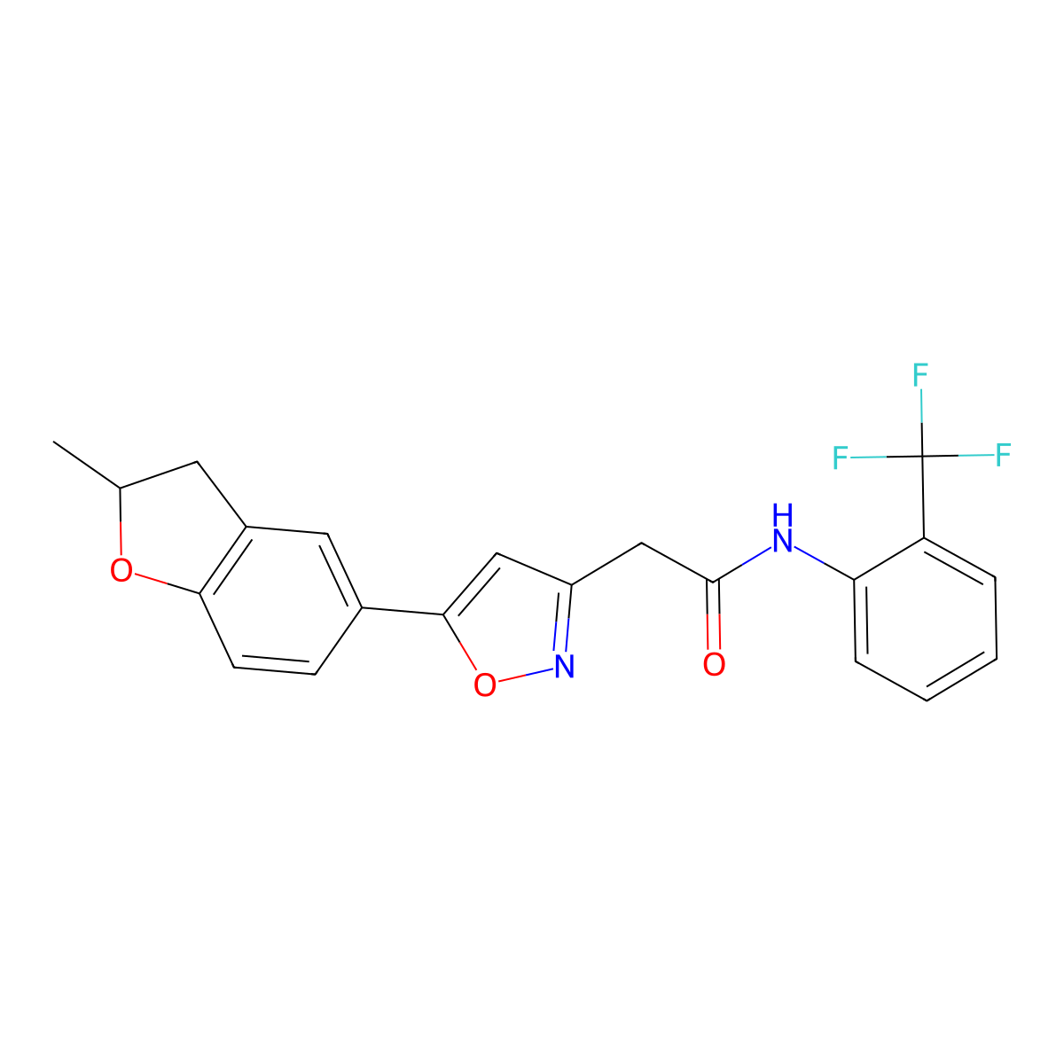 2-(5-(2-methyl-2,3-dihydrobenzofuran-5-yl)isoxazol-3-yl)-N-(2-(trifluoromethyl)phenyl)acetamide molecular structure, CAS 1210352-35-4
