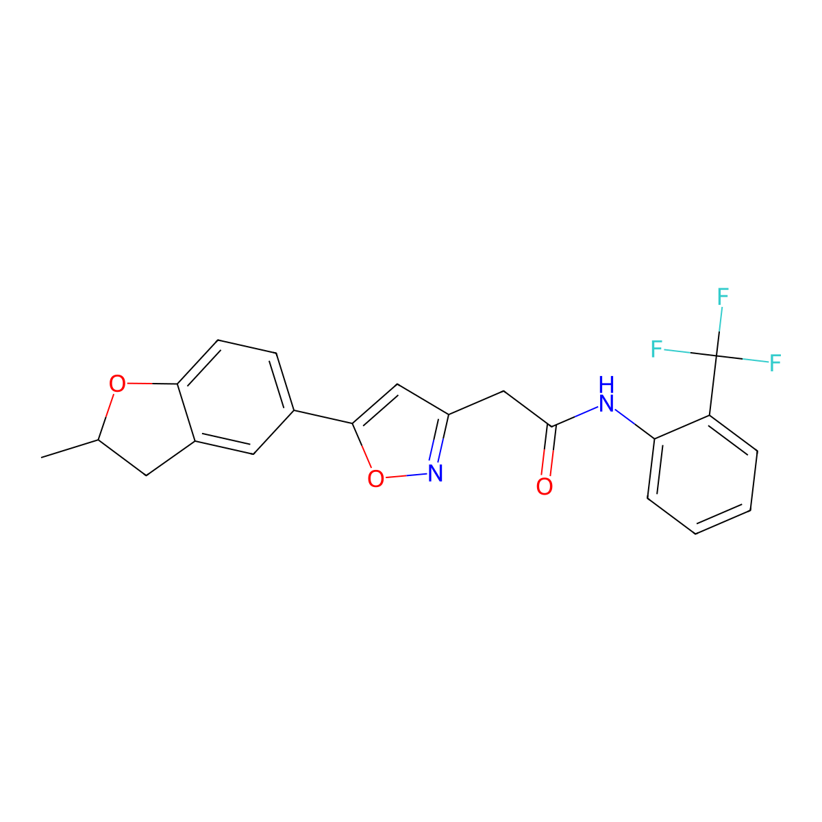 2-(5-(2-methyl-2,3-dihydrobenzofuran-5-yl)isoxazol-3-yl)-N-(2-(trifluoromethyl)phenyl)acetamide molecular structure, CAS 1210352-35-4
