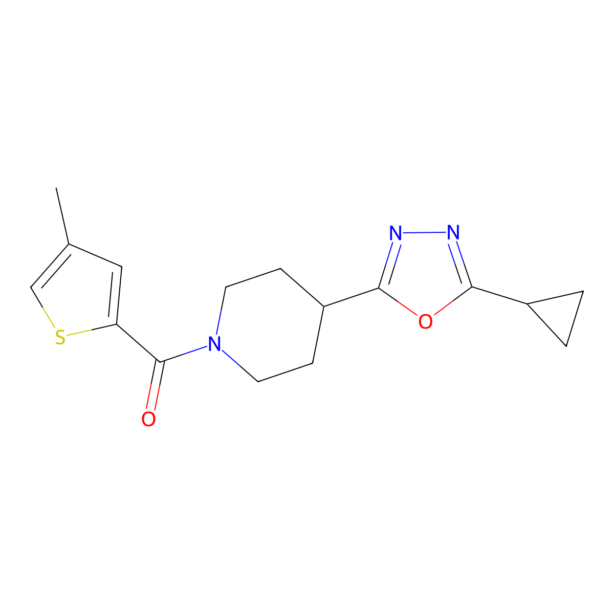 (4-(5-Cyclopropyl-1,3,4-oxadiazol-2-yl)piperidin-1-yl)(4-methylthiophen-2-yl)methanone molecular structure, CAS 1210353-18-6