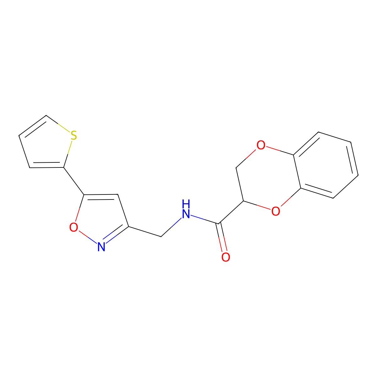 N-((5-(thiophen-2-yl)isoxazol-3-yl)methyl)-2,3-dihydrobenzo[b][1,4]dioxine-2-carboxamide molecular structure, CAS 1210357-44-0