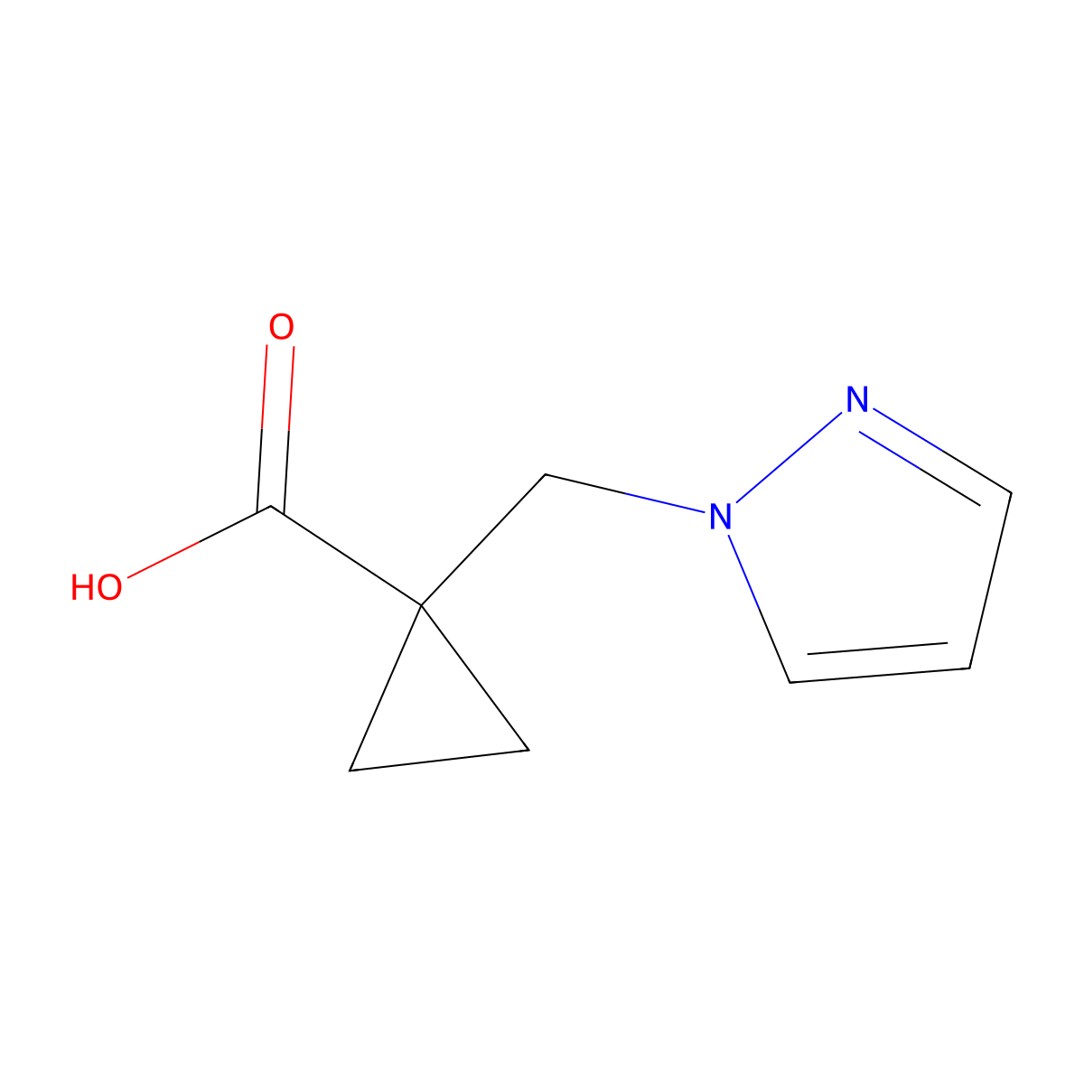 1-(1H-pyrazol-1-ylmethyl)cyclopropanecarboxylic acid molecular structure, CAS 1210358-54-5