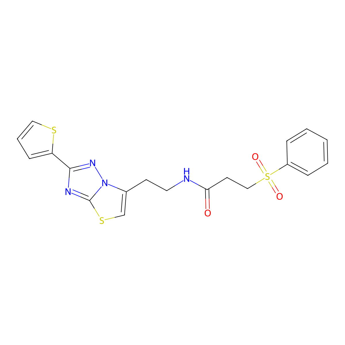 3-(phenylsulfonyl)-N-(2-(2-(thiophen-2-yl)thiazolo[3,2-b][1,2,4]triazol-6-yl)ethyl)propanamide molecular structure, CAS 1210367-71-7