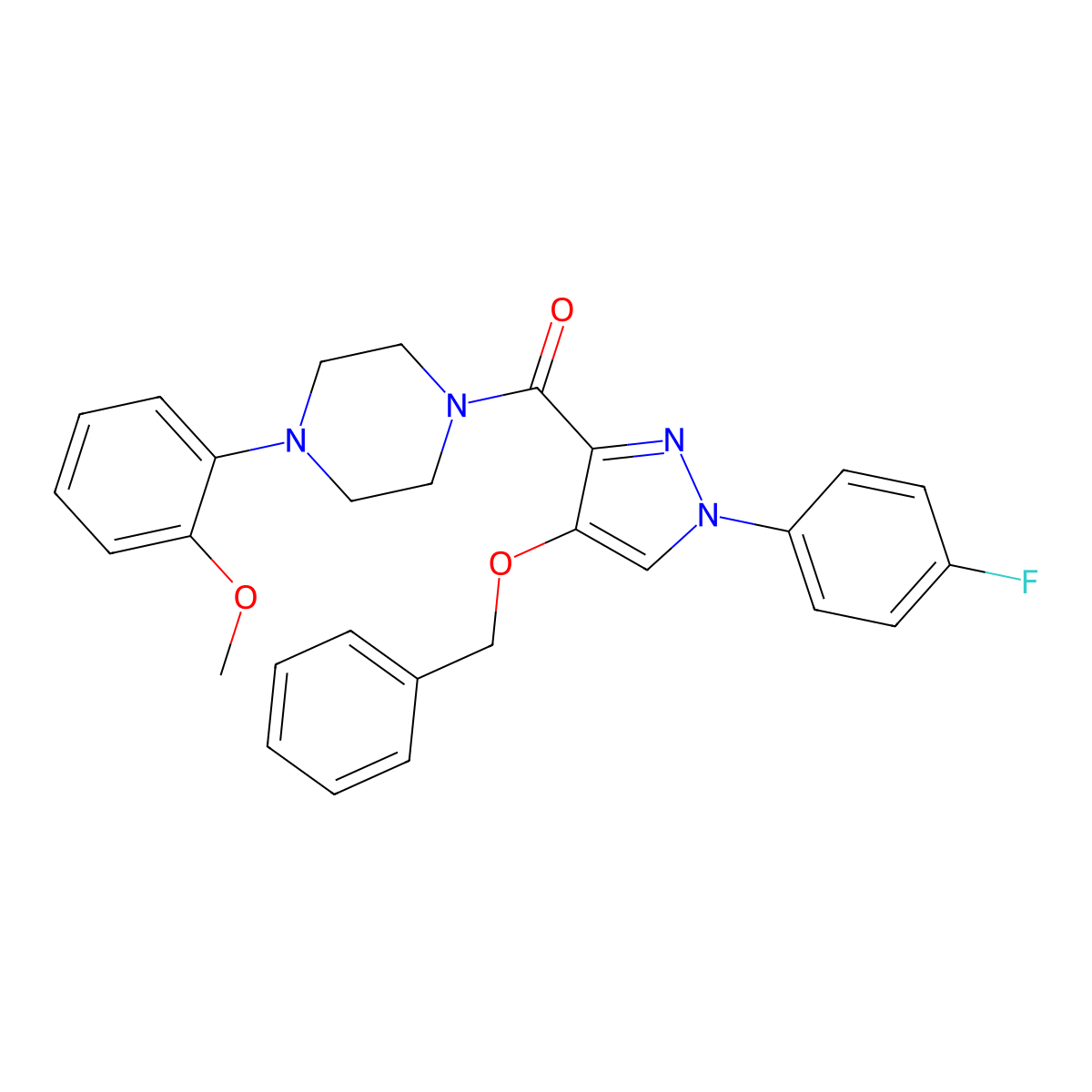 1-[4-(benzyloxy)-1-(4-fluorophenyl)-1H-pyrazole-3-carbonyl]-4-(2-methoxyphenyl)piperazine molecular structure, CAS 1210368-24-3