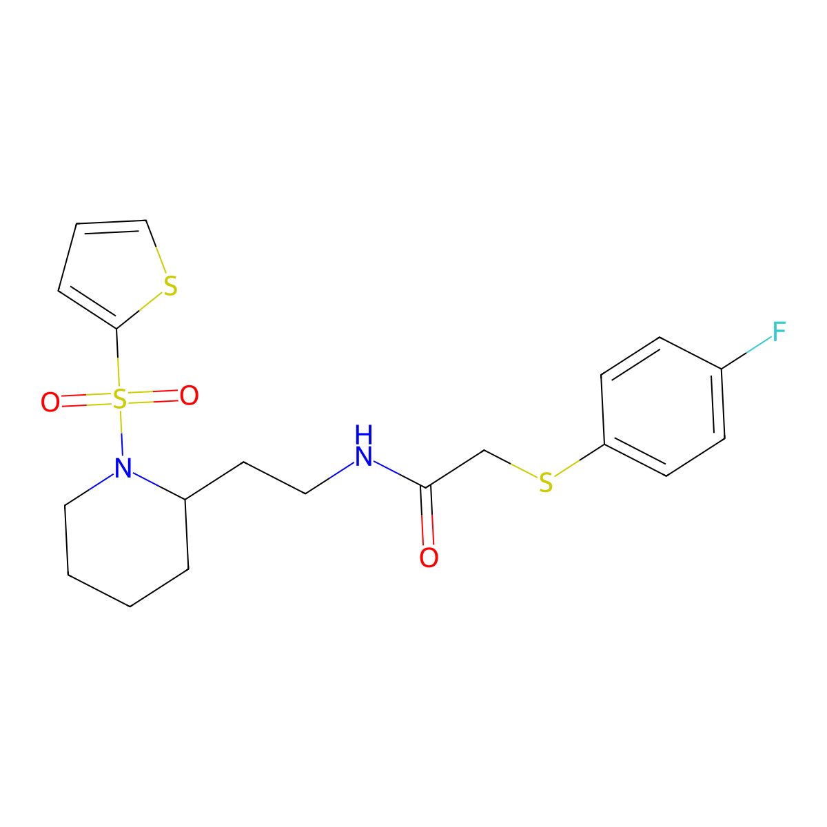 2-((4-fluorophenyl)thio)-N-(2-(1-(thiophen-2-ylsulfonyl)piperidin-2-yl)ethyl)acetamide molecular structure, CAS 1210370-93-6