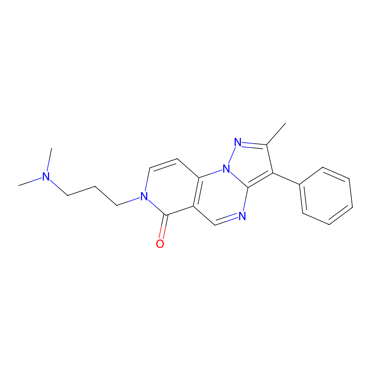 7-(3-(dimethylamino)propyl)-2-methyl-3-phenylpyrazolo[1,5-a]pyrido[3,4-e]pyrimidin-6(7H)-one molecular structure, CAS 1210373-32-2