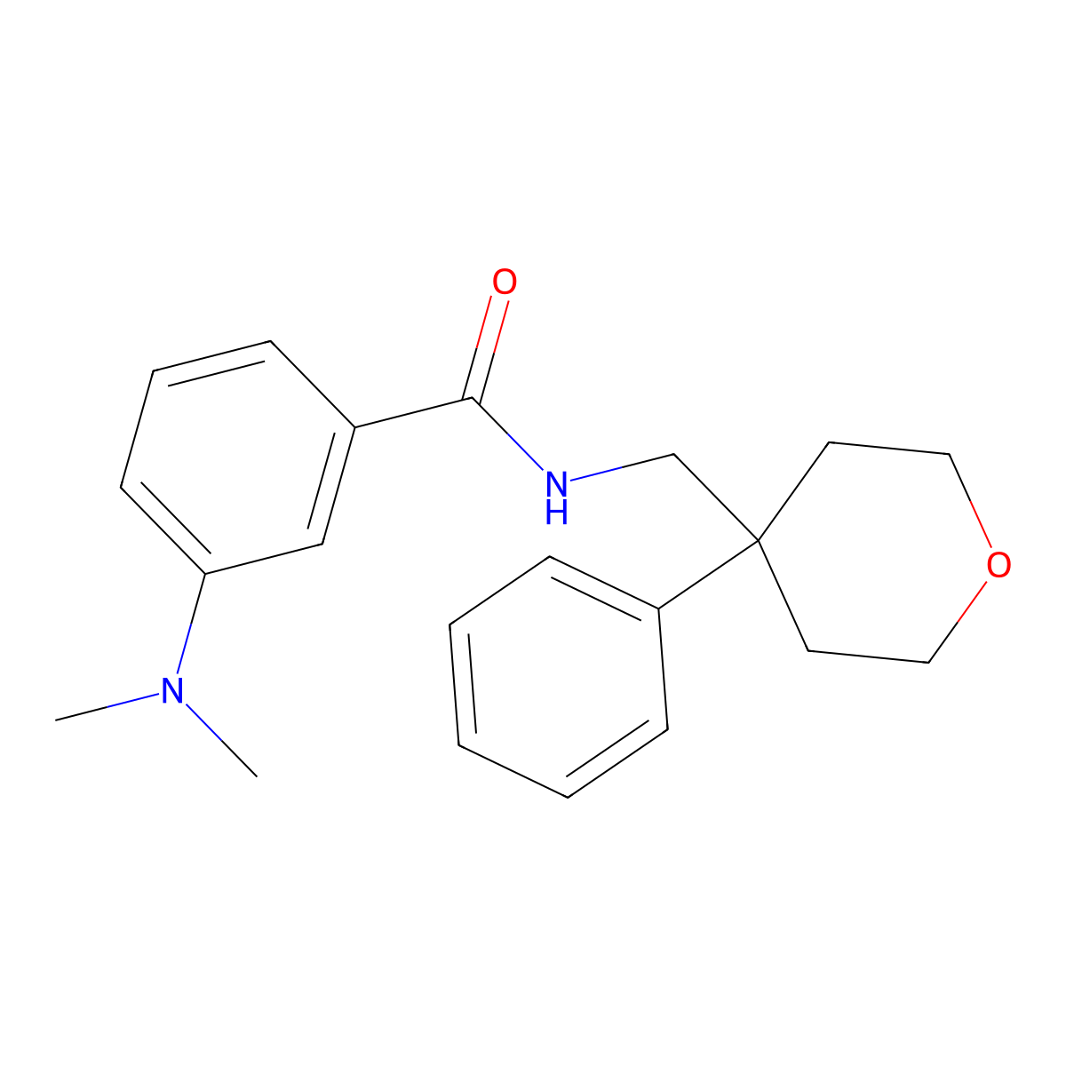 3-(dimethylamino)-N-((4-phenyltetrahydro-2H-pyran-4-yl)methyl)benzamide molecular structure, CAS 1210374-77-8