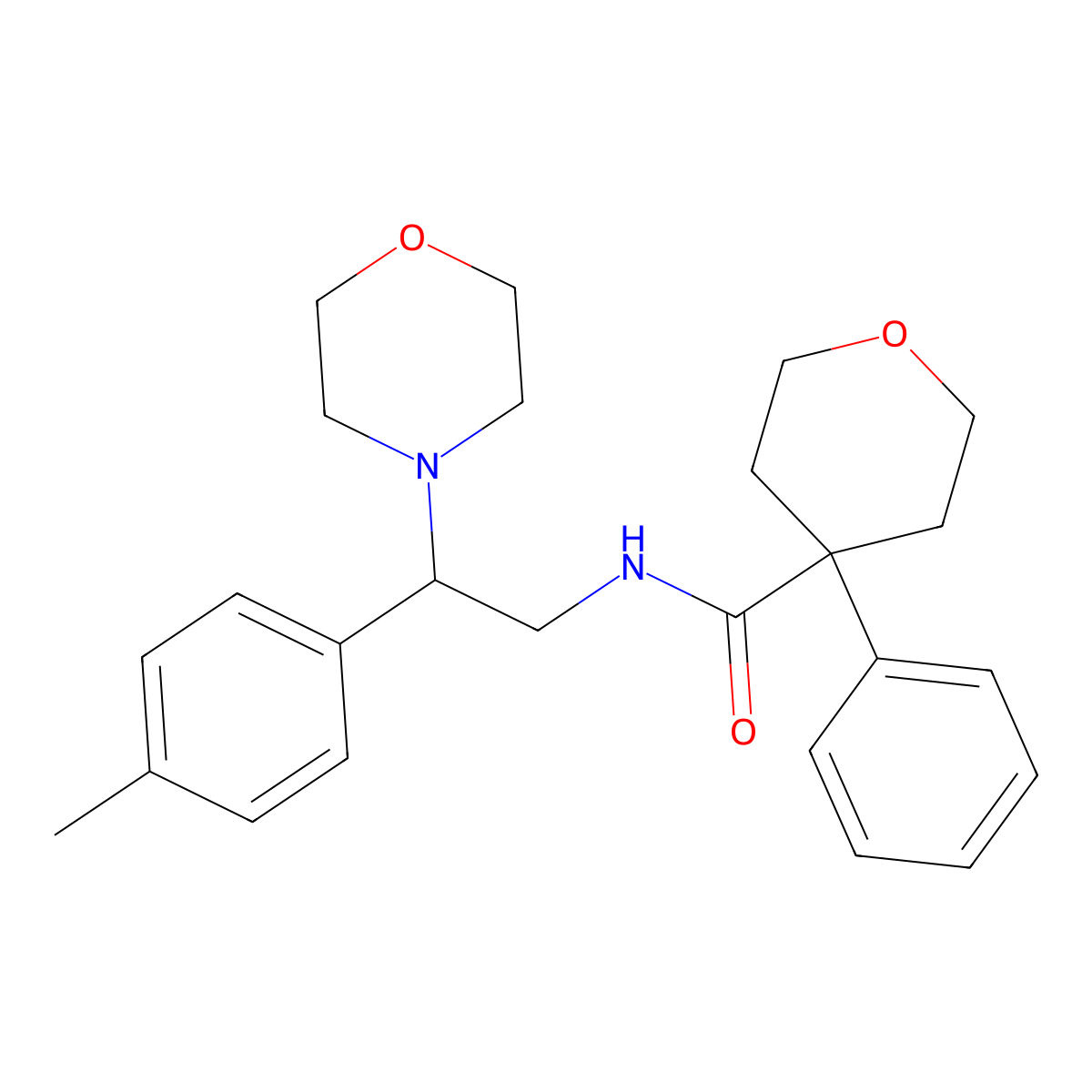 N-(2-morpholino-2-(p-tolyl)ethyl)-4-phenyltetrahydro-2H-pyran-4-carboxamide molecular structure, CAS 1210376-09-2