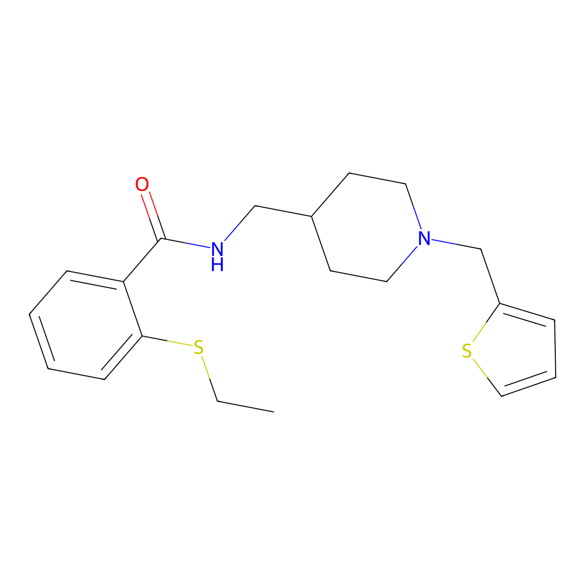2-(ethylthio)-N-((1-(thiophen-2-ylmethyl)piperidin-4-yl)methyl)benzamide molecular structure, CAS 1210377-96-0