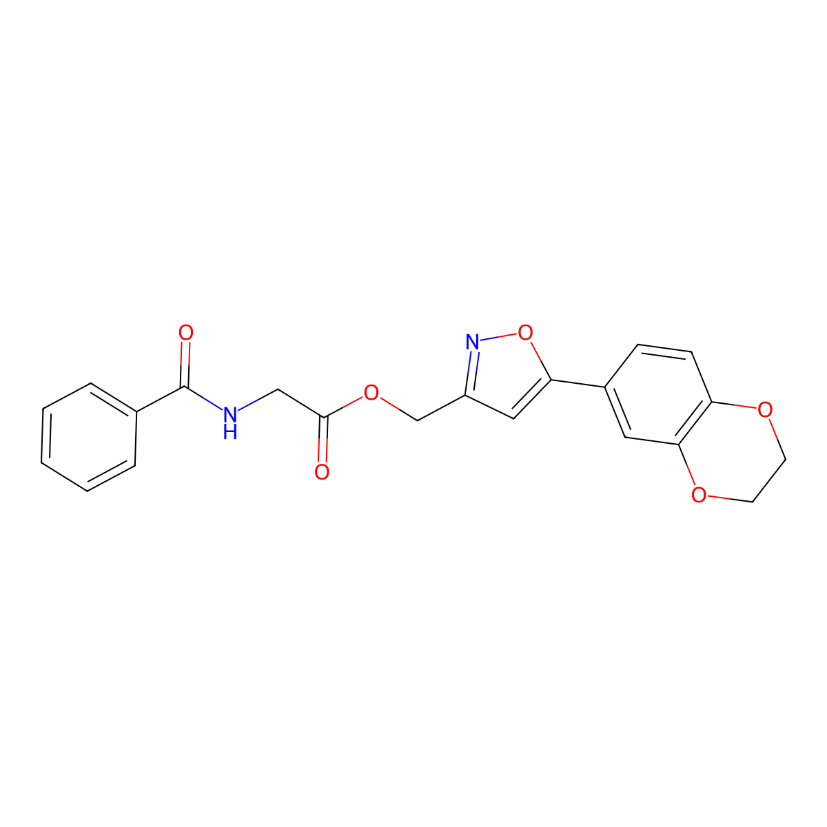 (5-(2,3-Dihydrobenzo[b][1,4]dioxin-6-yl)isoxazol-3-yl)methyl 2-benzamidoacetate molecular structure, CAS 1210385-41-3