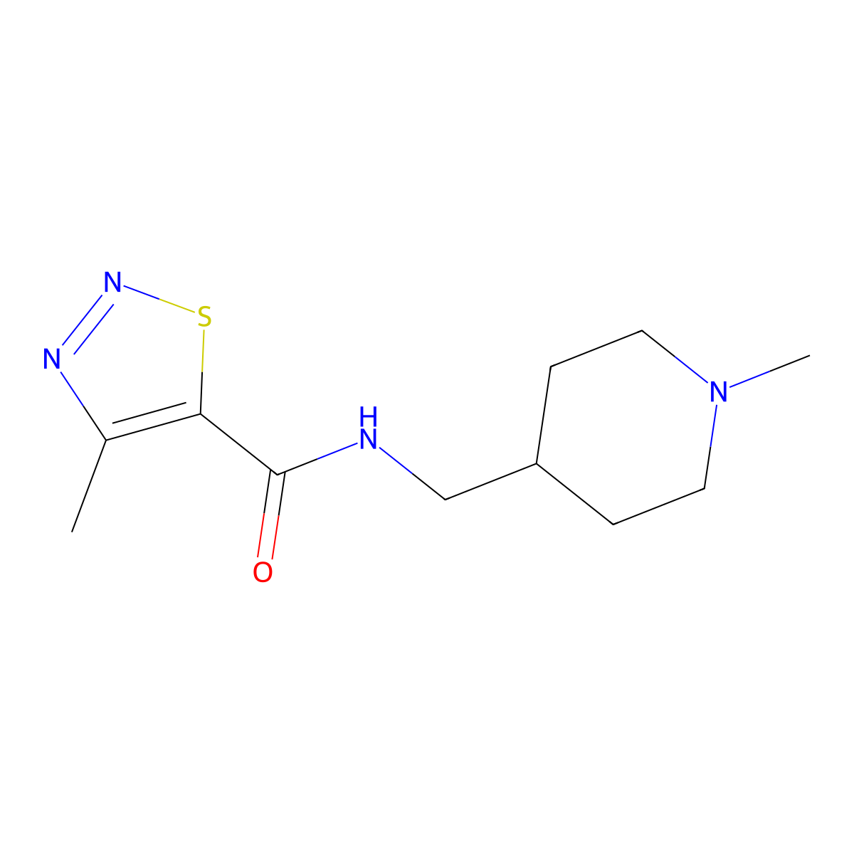 4-methyl-N-[(1-methylpiperidin-4-yl)methyl]-1,2,3-thiadiazole-5-carboxamide molecular structure, CAS 1210388-77-4