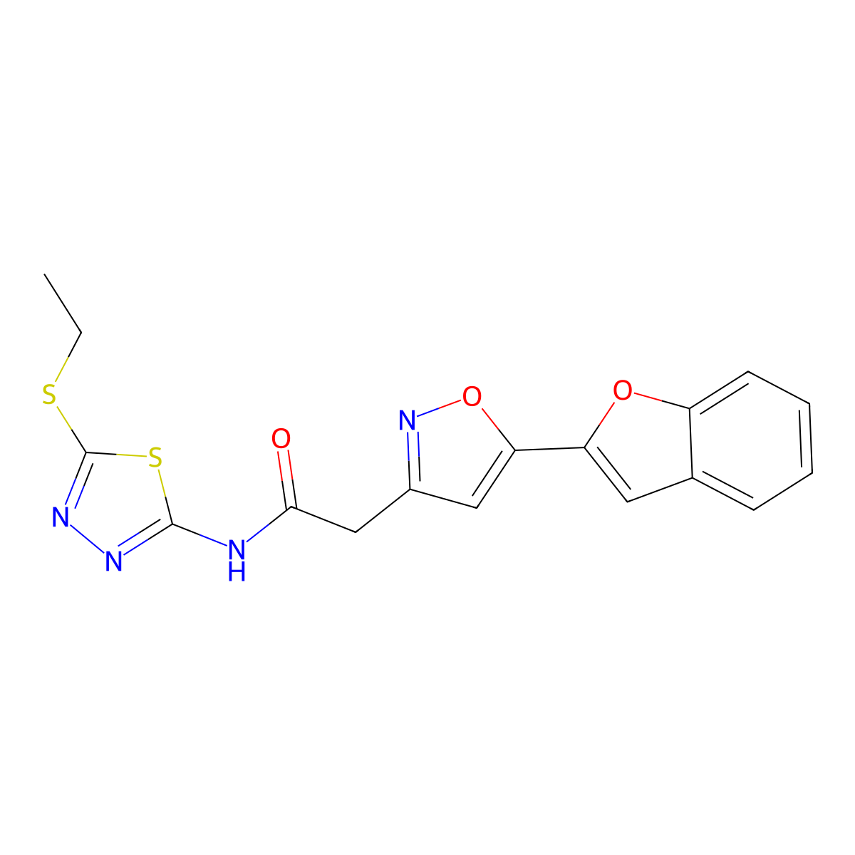 2-(5-(benzofuran-2-yl)isoxazol-3-yl)-N-(5-(ethylthio)-1,3,4-thiadiazol-2-yl)acetamide molecular structure, CAS 1210389-33-5