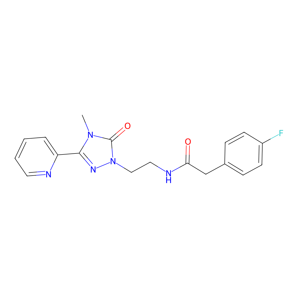 2-(4-fluorophenyl)-N-{2-[4-methyl-5-oxo-3-(pyridin-2-yl)-4,5-dihydro-1H-1,2,4-triazol-1-yl]ethyl}acetamide molecular structure, CAS 1210390-90-1