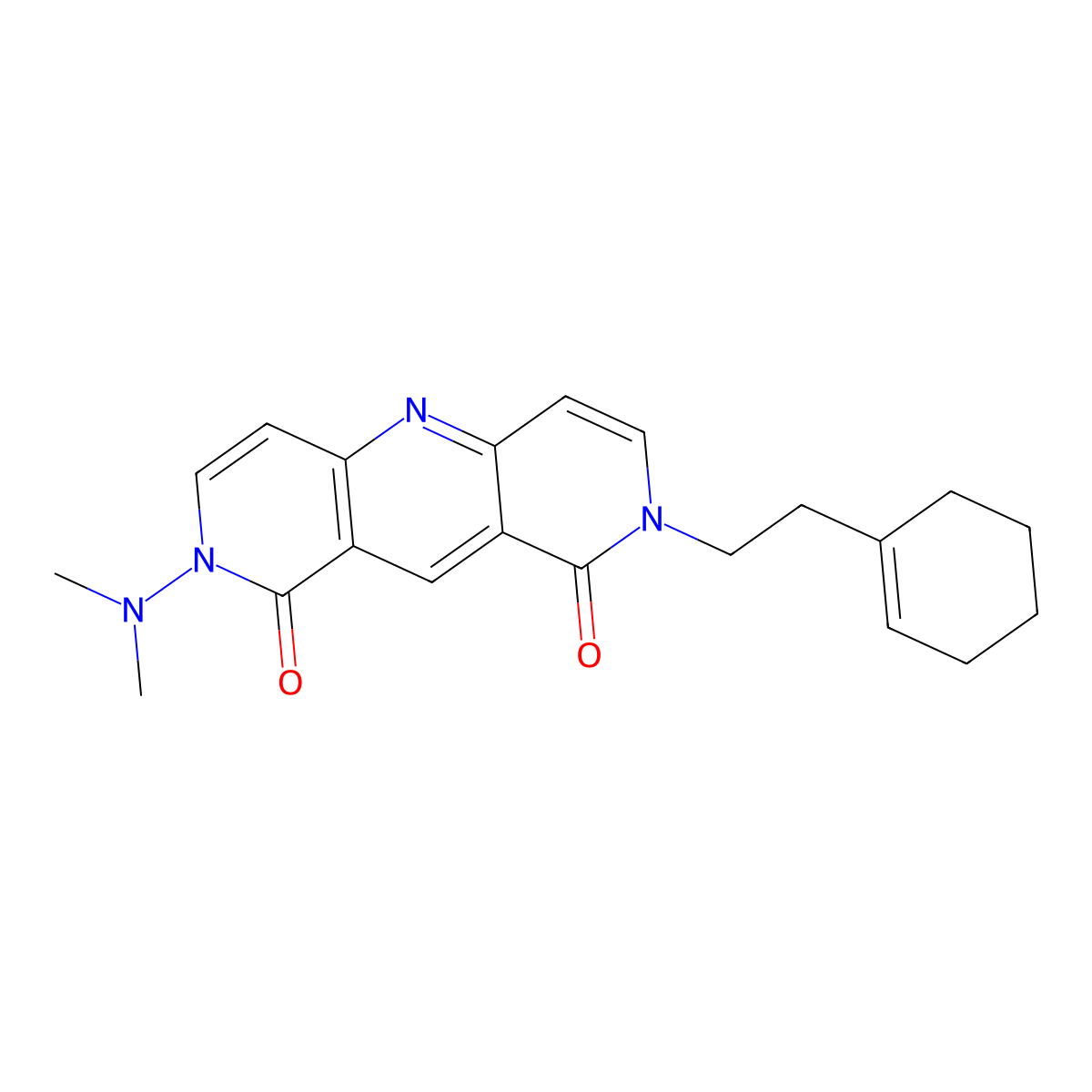 2-[2-(cyclohex-1-en-1-yl)ethyl]-8-(dimethylamino)pyrido[4,3-b][1,6]naphthyridine-1,9(2H,8H)-dione molecular structure, CAS 1210394-58-3