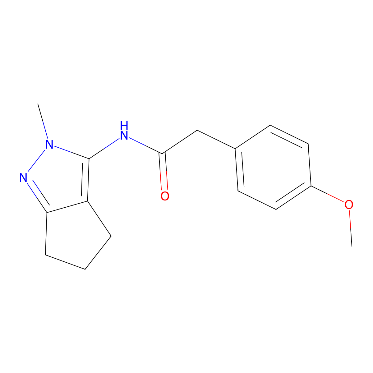 2-(4-methoxyphenyl)-N-{2-methyl-2H,4H,5H,6H-cyclopenta[c]pyrazol-3-yl}acetamide molecular structure, CAS 1210394-93-6