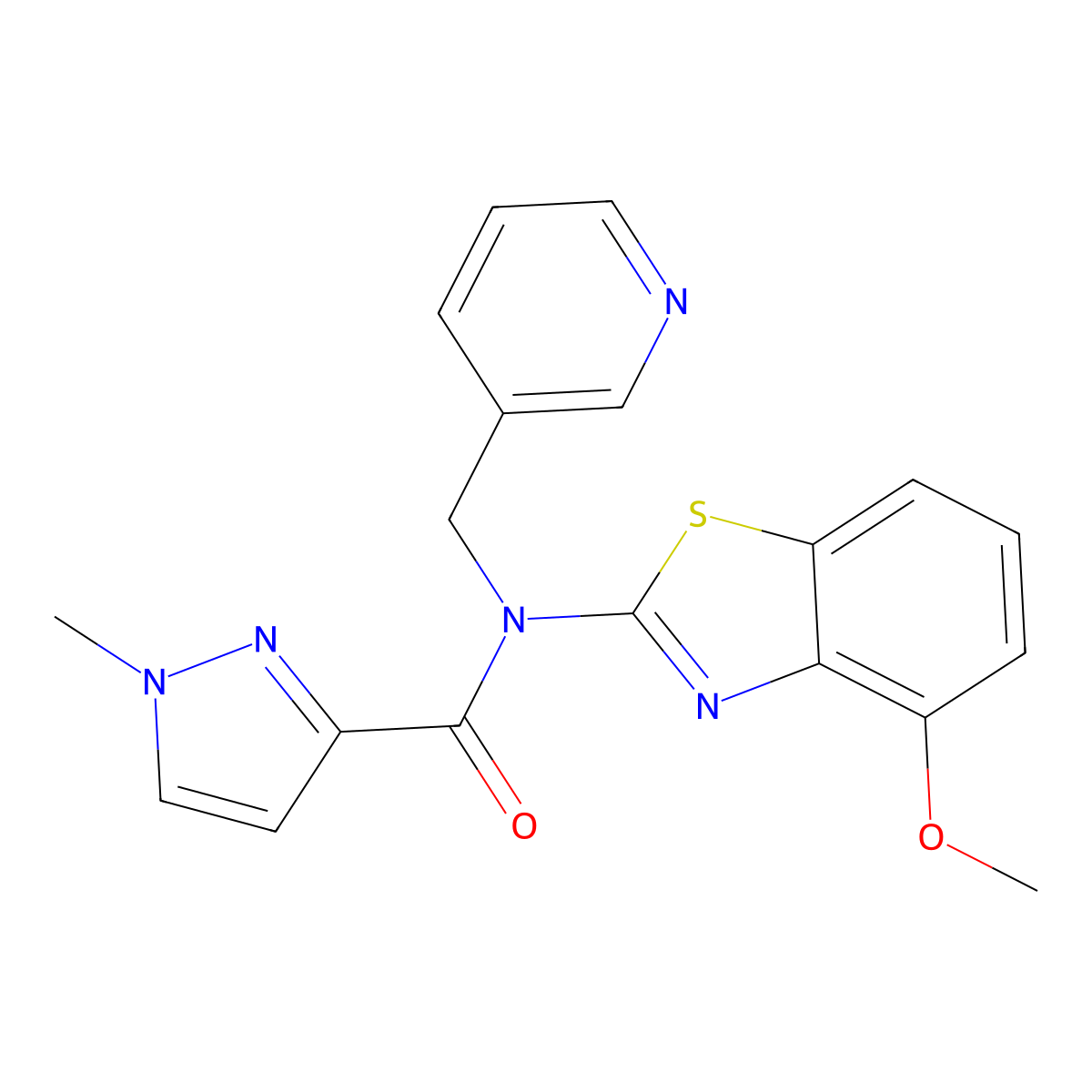 N-(4-methoxybenzo[d]thiazol-2-yl)-1-methyl-N-(pyridin-3-ylmethyl)-1H-pyrazole-3-carboxamide molecular structure, CAS 1210405-28-9