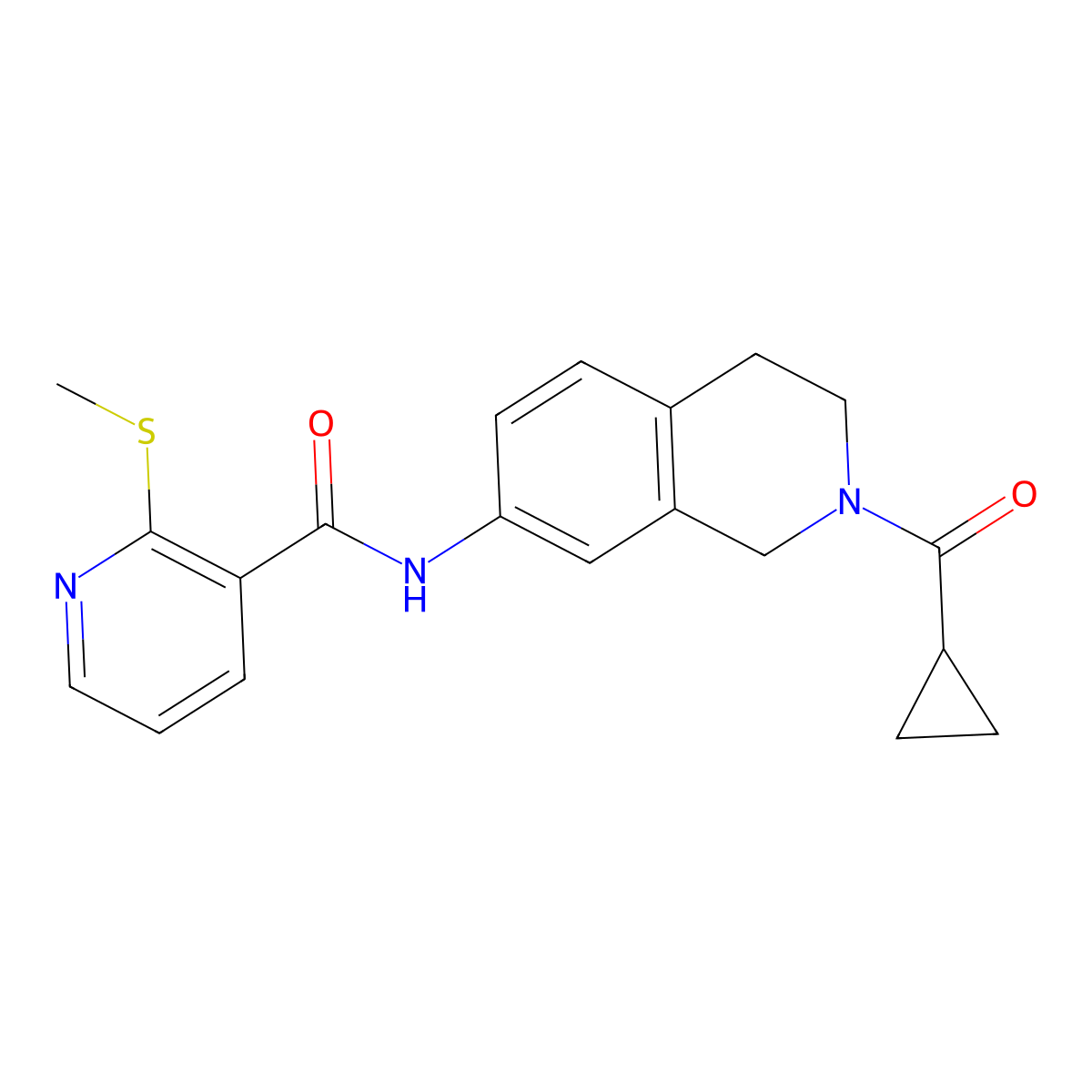 N-(2-(cyclopropanecarbonyl)-1,2,3,4-tetrahydroisoquinolin-7-yl)-2-(methylthio)nicotinamide molecular structure, CAS 1210405-92-7