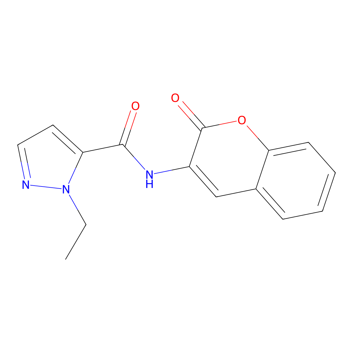 1-ethyl-N-(2-oxo-2H-chromen-3-yl)-1H-pyrazole-5-carboxamide molecular structure, CAS 1210406-59-9