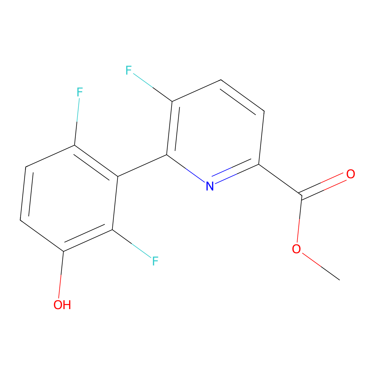 Methyl 6-(2,6-difluoro-3-hydroxyphenyl)-5-fluoropicolinate molecular structure, CAS 1210419-33-2