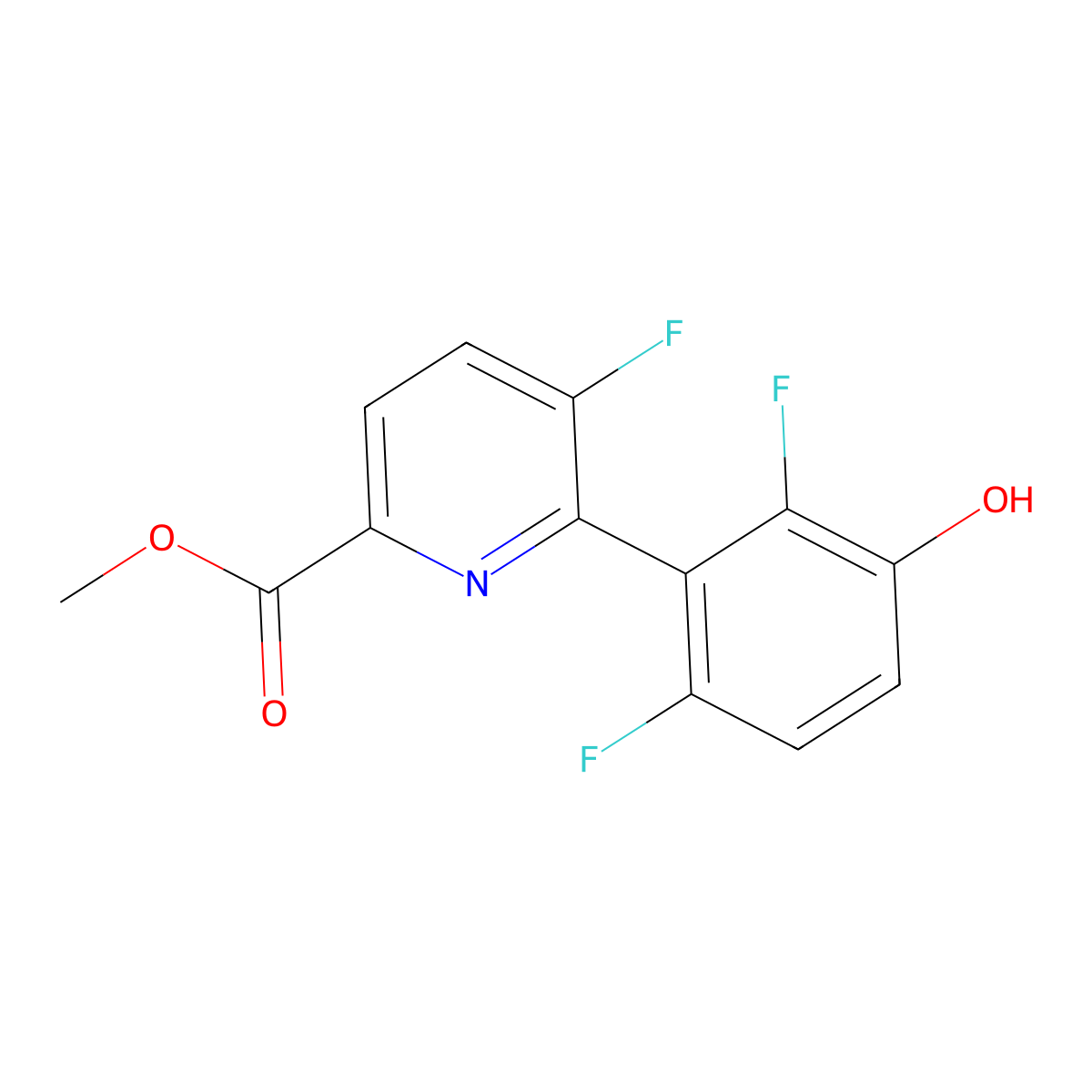 Methyl 6-(2,6-difluoro-3-hydroxyphenyl)-5-fluoropicolinate molecular structure, CAS 1210419-33-2