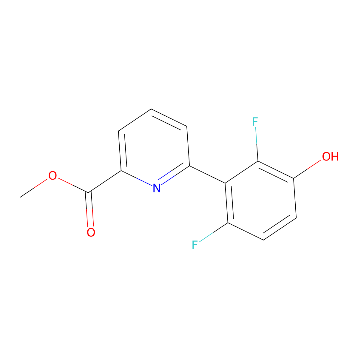 Methyl 6-(2,6-difluoro-3-hydroxyphenyl)picolinate molecular structure, CAS 1210419-36-5