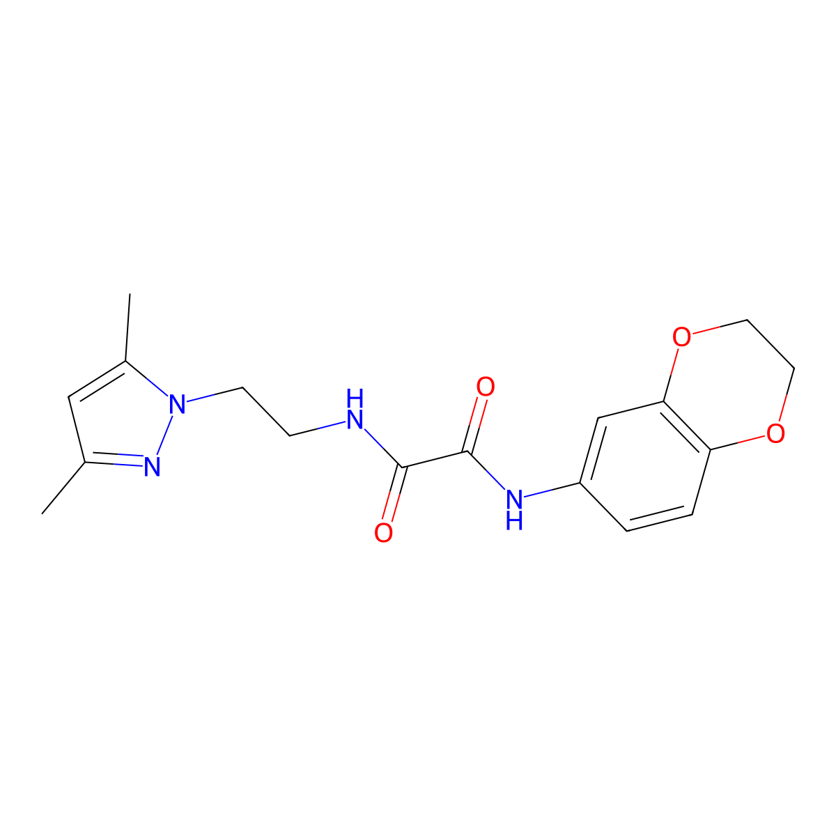 N1-(2,3-dihydrobenzo[b][1,4]dioxin-6-yl)-N2-(2-(3,5-dimethyl-1H-pyrazol-1-yl)ethyl)oxalamide molecular structure, CAS 1210420-64-6