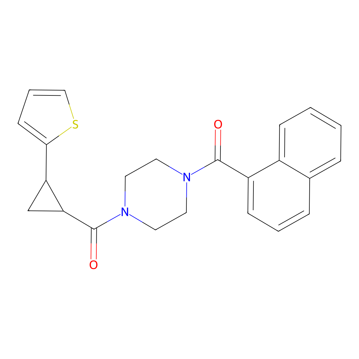(4-(1-Naphthoyl)piperazin-1-yl)(2-(thiophen-2-yl)cyclopropyl)methanone molecular structure, CAS 1210421-31-0