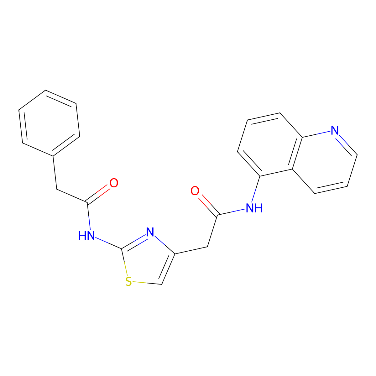 N-(4-(2-oxo-2-(quinolin-5-ylamino)ethyl)thiazol-2-yl)-2-phenylacetamide molecular structure, CAS 1210426-49-5