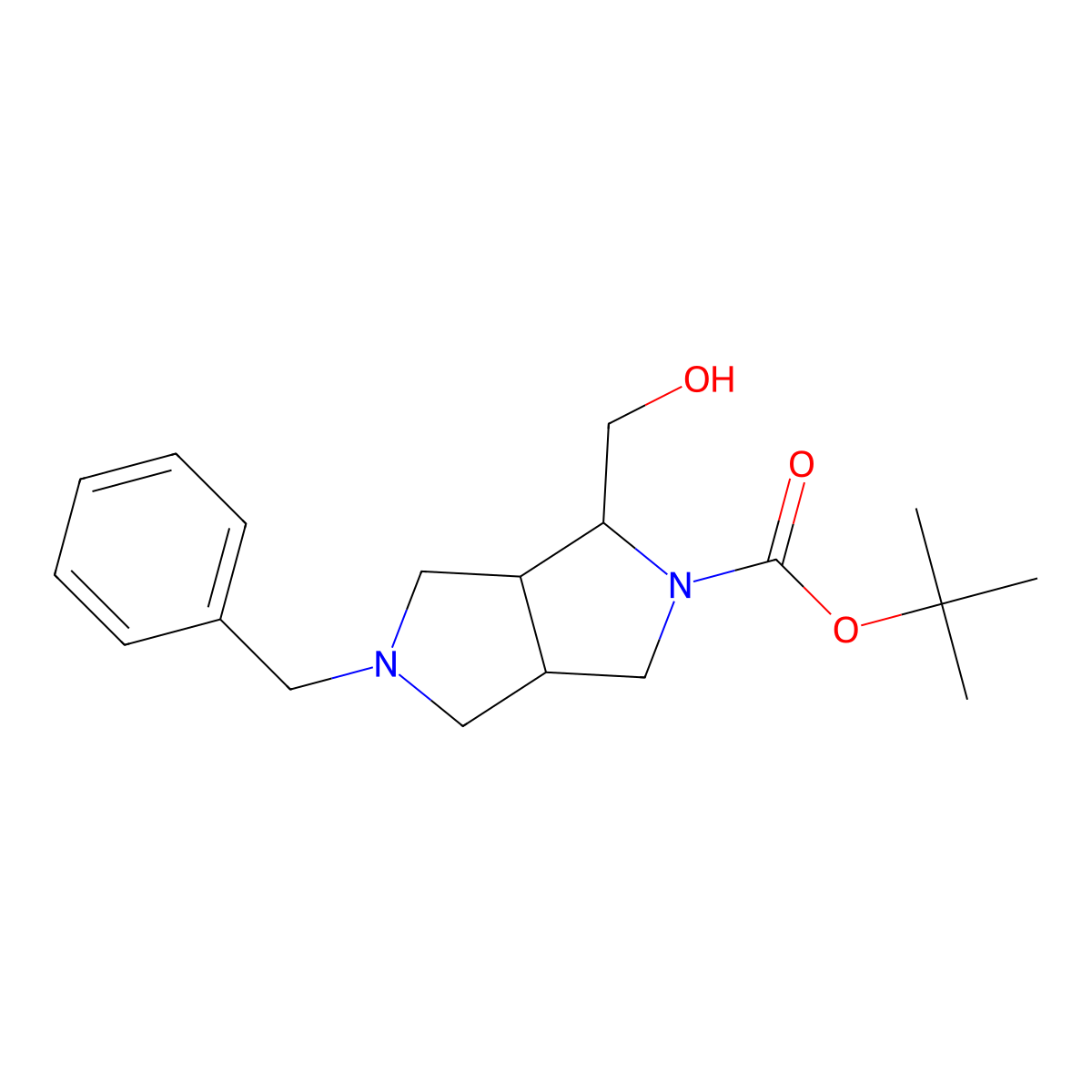 rac-tert-butyl (1R,3aR,6aS)-5-benzyl-1-(hydroxymethyl)-octahydropyrrolo[3,4-c]pyrrole-2-carboxylate molecular structure, CAS 1210431-06-3