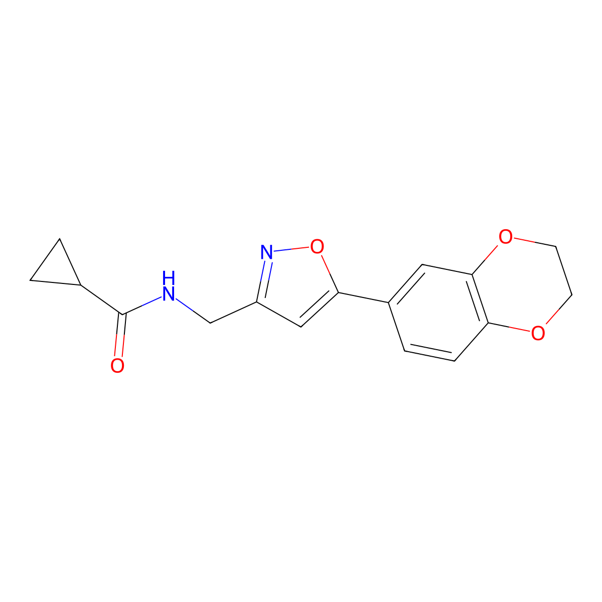 N-((5-(2,3-dihydrobenzo[b][1,4]dioxin-6-yl)isoxazol-3-yl)methyl)cyclopropanecarboxamide molecular structure, CAS 1210431-65-4