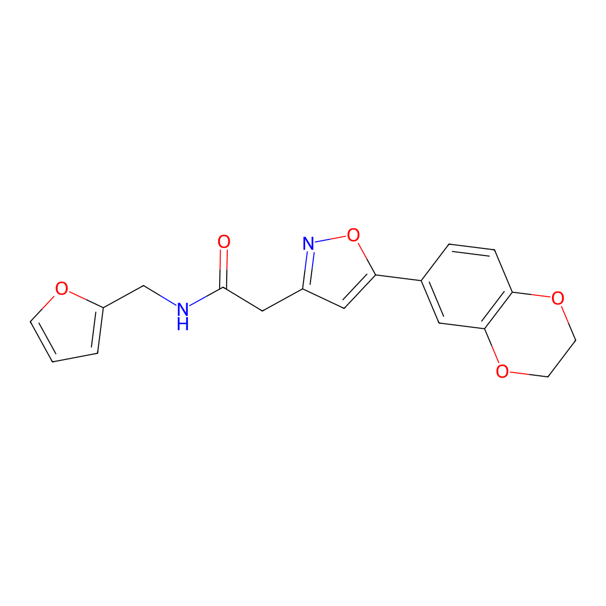 2-(5-(2,3-dihydrobenzo[b][1,4]dioxin-6-yl)isoxazol-3-yl)-N-(furan-2-ylmethyl)acetamide molecular structure, CAS 1210431-71-2
