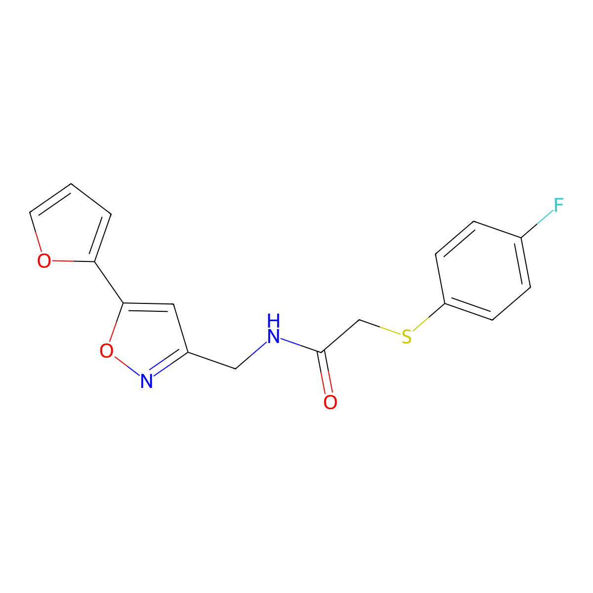 2-((4-fluorophenyl)thio)-N-((5-(furan-2-yl)isoxazol-3-yl)methyl)acetamide molecular structure, CAS 1210432-23-7