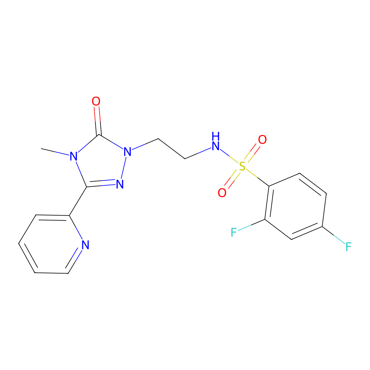 2,4-difluoro-N-(2-(4-methyl-5-oxo-3-(pyridin-2-yl)-4,5-dihydro-1H-1,2,4-triazol-1-yl)ethyl)benzenesulfonamide molecular structure, CAS 1210436-16-0