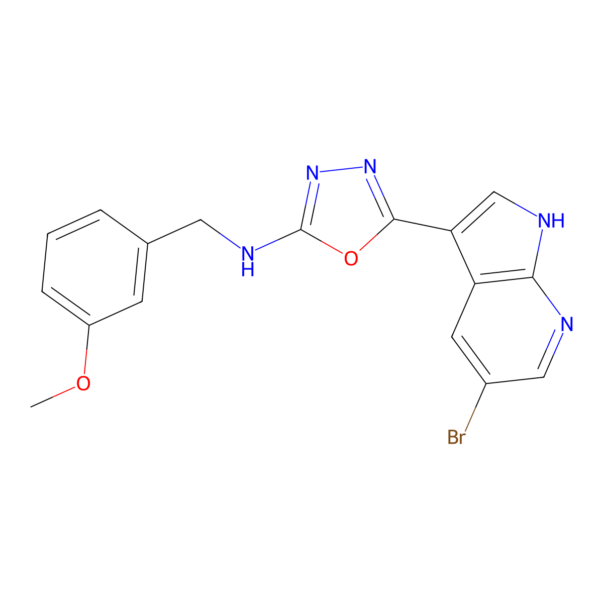 5-[5-Bromopyrrolo[2,3-b]pyridin-3-yl]-N-(3-methoxybenzyl)-1,3,4-oxadiazol-2-amine molecular structure, CAS 1210437-59-4