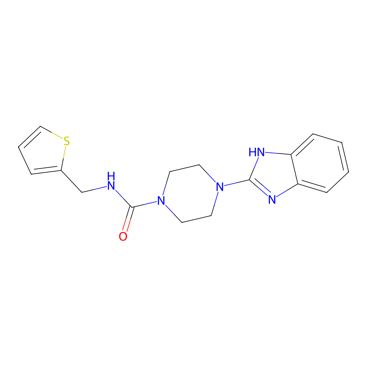 4-(1H-benzo[d]imidazol-2-yl)-N-(thiophen-2-ylmethyl)piperazine-1-carboxamide molecular structure, CAS 1210444-59-9