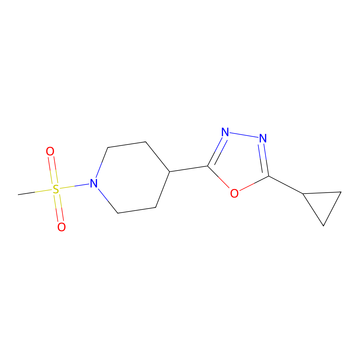 2-Cyclopropyl-5-(1-(methylsulfonyl)piperidin-4-yl)-1,3,4-oxadiazole molecular structure, CAS 1210456-78-2