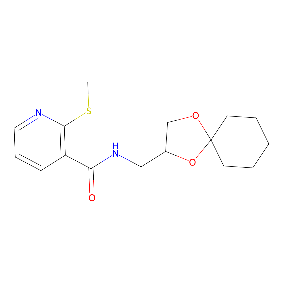 N-(1,4-dioxaspiro[4.5]decan-2-ylmethyl)-2-(methylthio)nicotinamide molecular structure, CAS 1210461-30-5