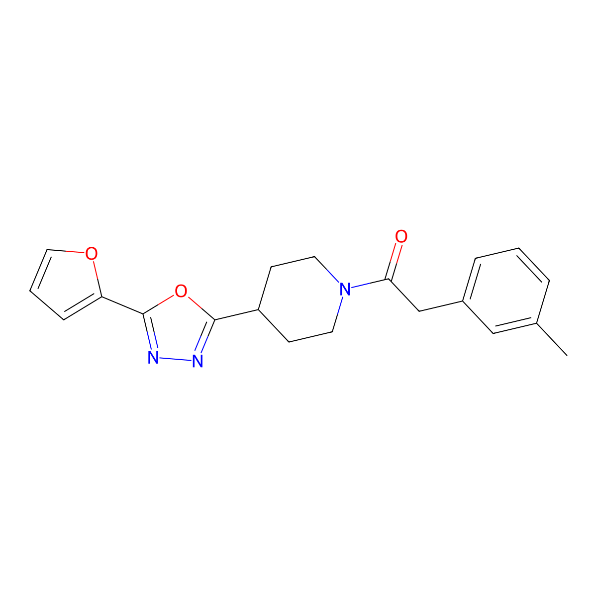 1-(4-(5-(Furan-2-yl)-1,3,4-oxadiazol-2-yl)piperidin-1-yl)-2-(m-tolyl)ethanone molecular structure, CAS 1210463-59-4