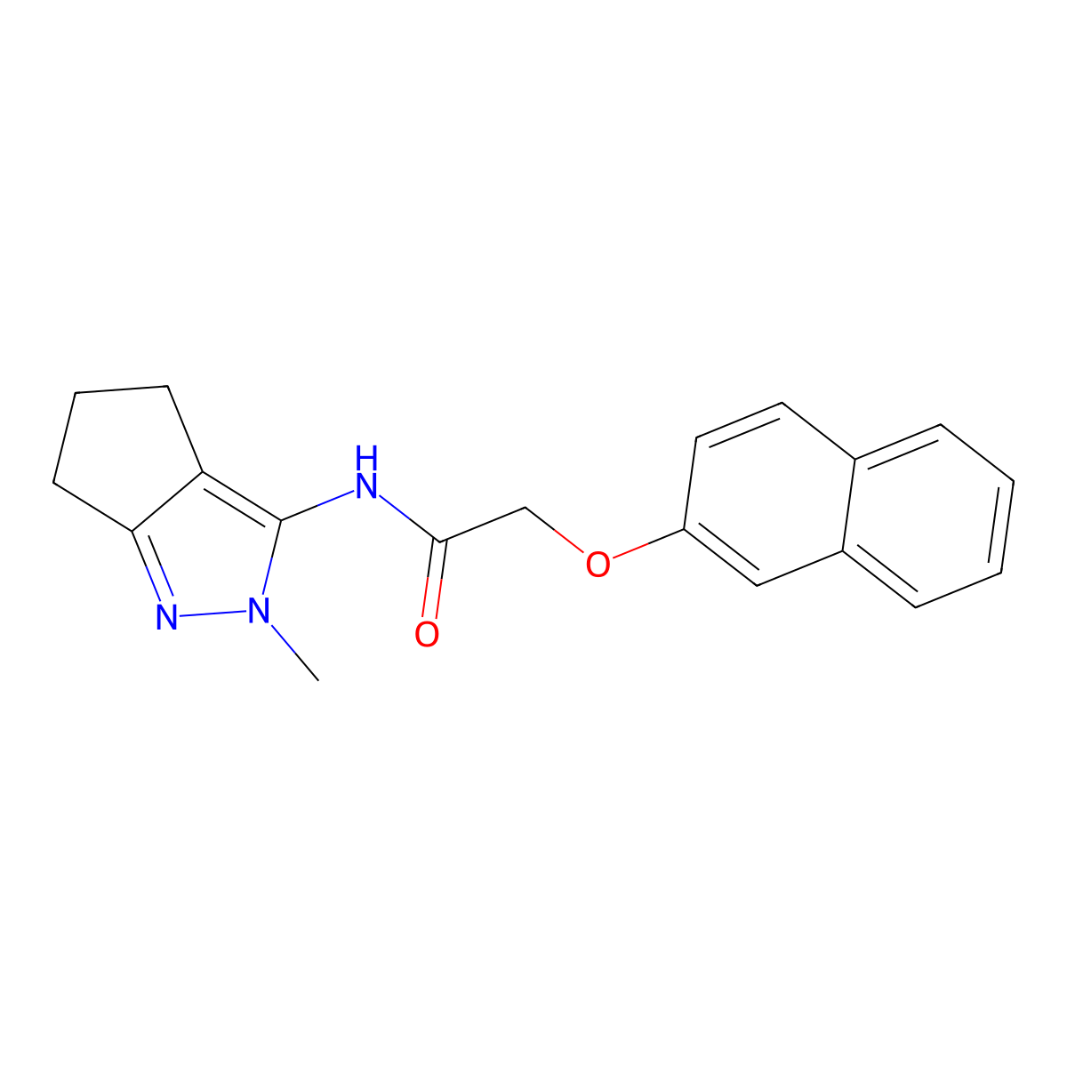 N-(2-methyl-2,4,5,6-tetrahydrocyclopenta[c]pyrazol-3-yl)-2-(naphthalen-2-yloxy)acetamide molecular structure, CAS 1210466-64-0