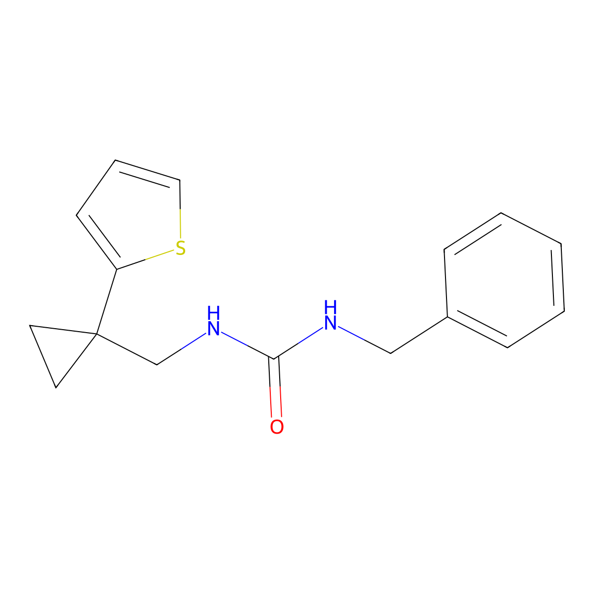 1-Benzyl-3-((1-(thiophen-2-yl)cyclopropyl)methyl)urea molecular structure, CAS 1210466-86-6