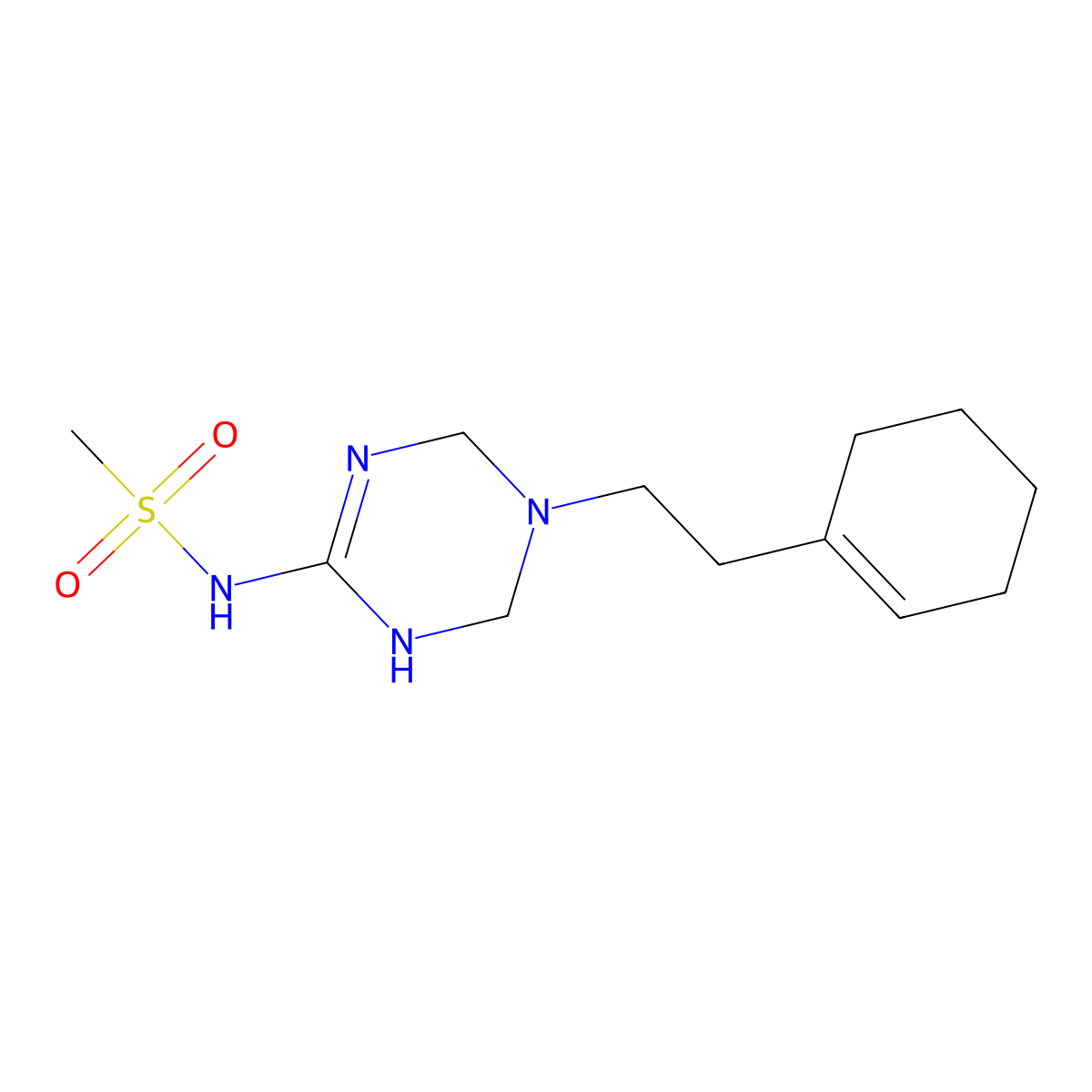 N-{5-[2-(1-cyclohexenyl)ethyl]-1,4,5,6-tetrahydro-1,3,5-triazin-2-yl}methanesulfonamide molecular structure, CAS 1210467-09-6