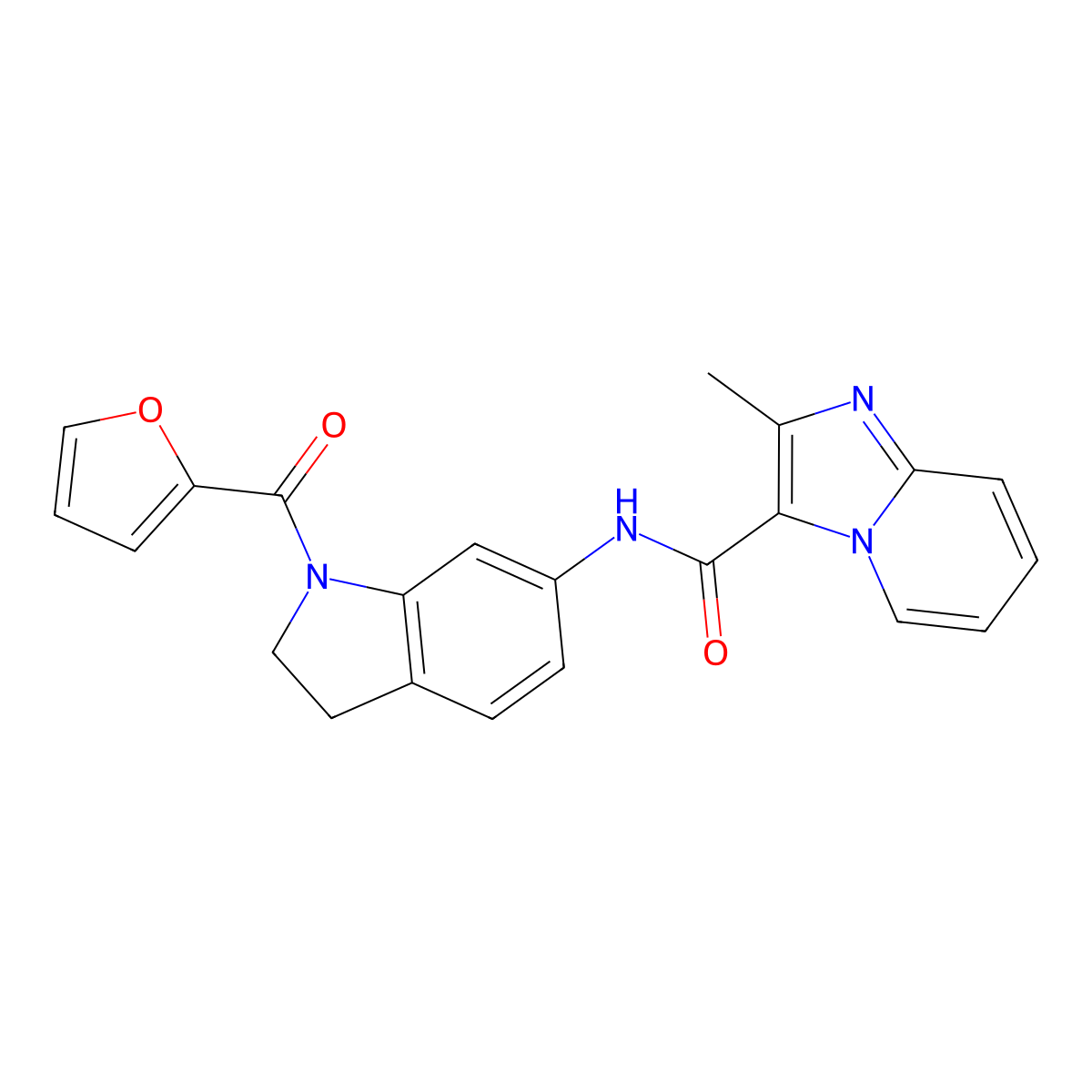 N-(1-(furan-2-carbonyl)indolin-6-yl)-2-methylimidazo[1,2-a]pyridine-3-carboxamide molecular structure, CAS 1210469-28-5