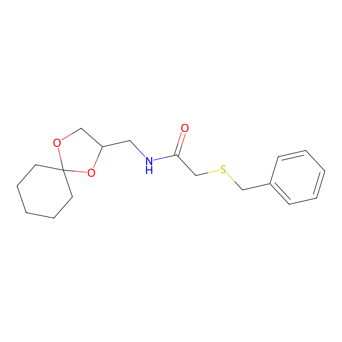 N-(1,4-dioxaspiro[4.5]decan-2-ylmethyl)-2-(benzylthio)acetamide molecular structure, CAS 1210470-38-4