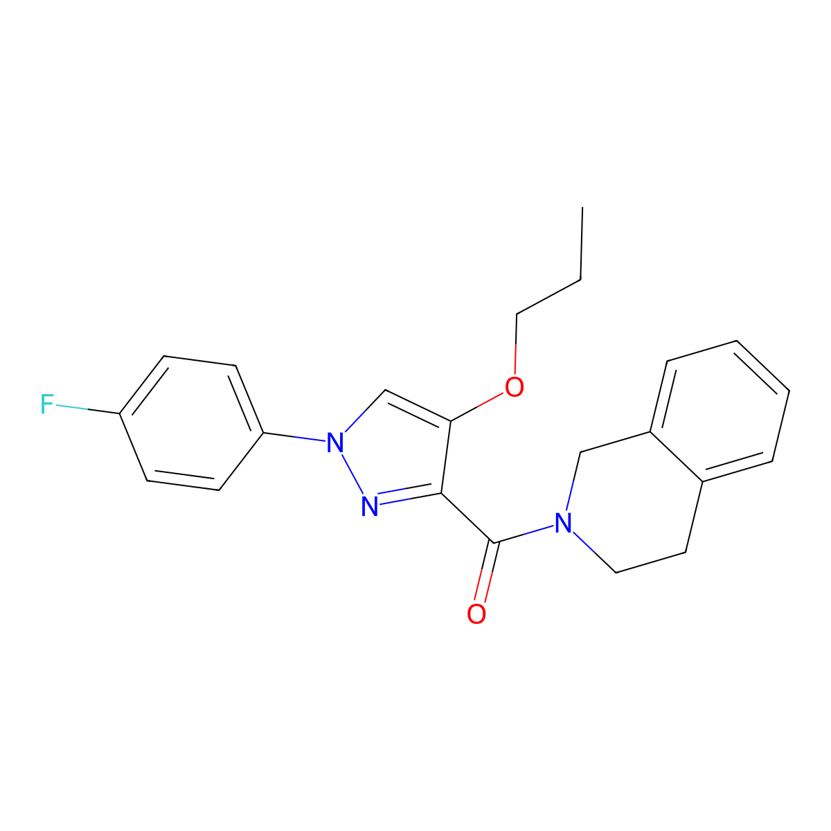 (3,4-dihydroisoquinolin-2(1H)-yl)(1-(4-fluorophenyl)-4-propoxy-1H-pyrazol-3-yl)methanone molecular structure, CAS 1210470-81-7