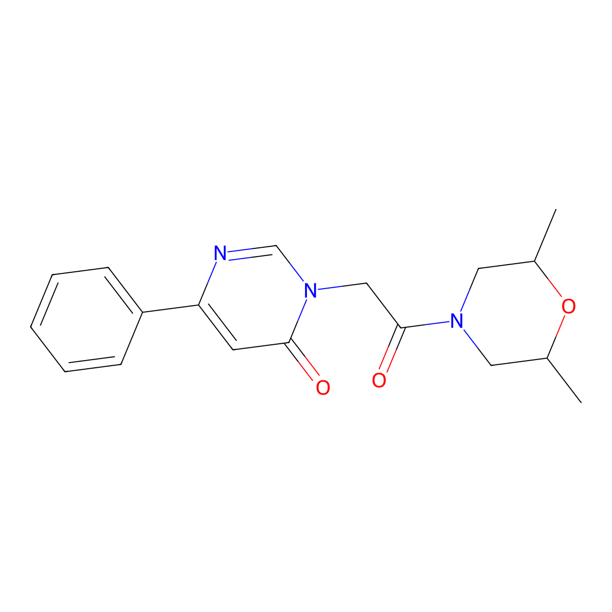 3-(2-(2,6-dimethylmorpholino)-2-oxoethyl)-6-phenylpyrimidin-4(3H)-one molecular structure, CAS 1210474-29-5
