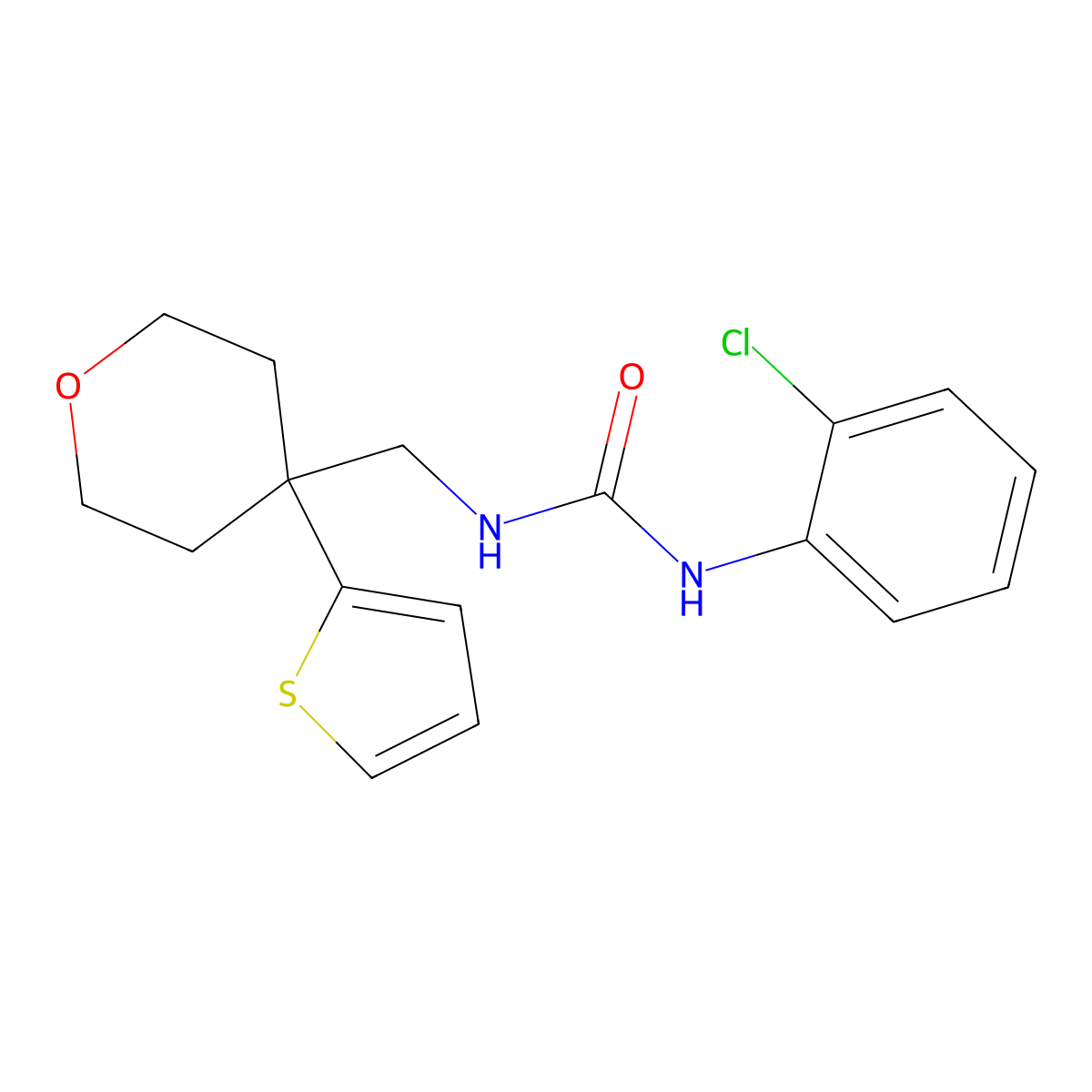 1-(2-Chlorophenyl)-3-{[4-(thiophen-2-yl)oxan-4-yl]methyl}urea molecular structure, CAS 1210480-86-6