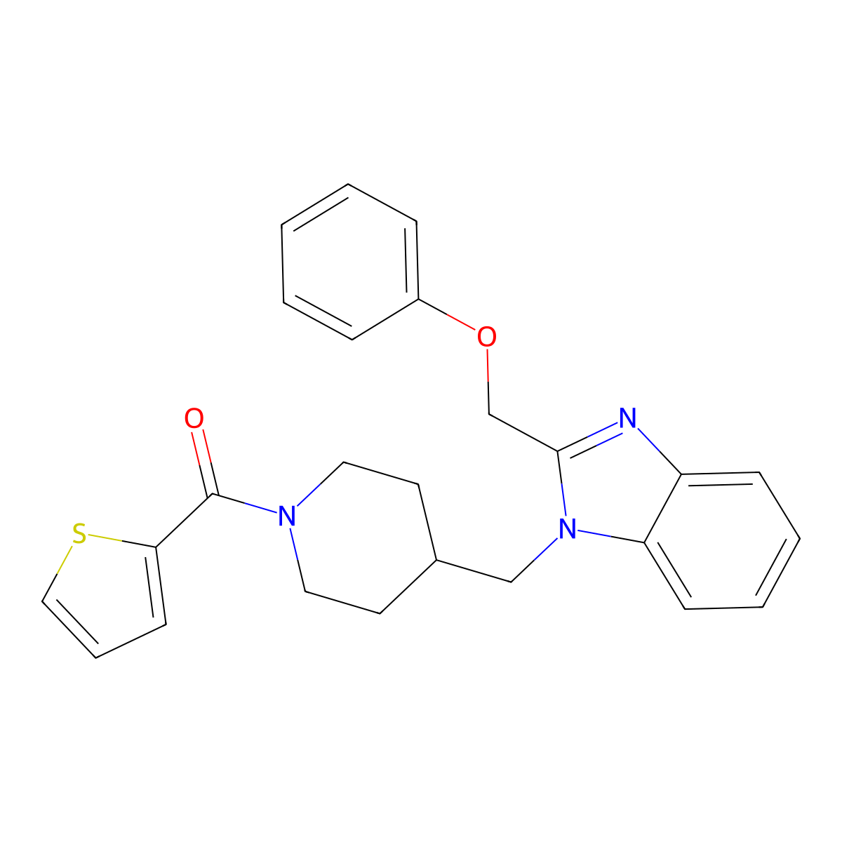 (4-((2-(phenoxymethyl)-1H-benzo[d]imidazol-1-yl)methyl)piperidin-1-yl)(thiophen-2-yl)methanone molecular structure, CAS 1210481-61-0