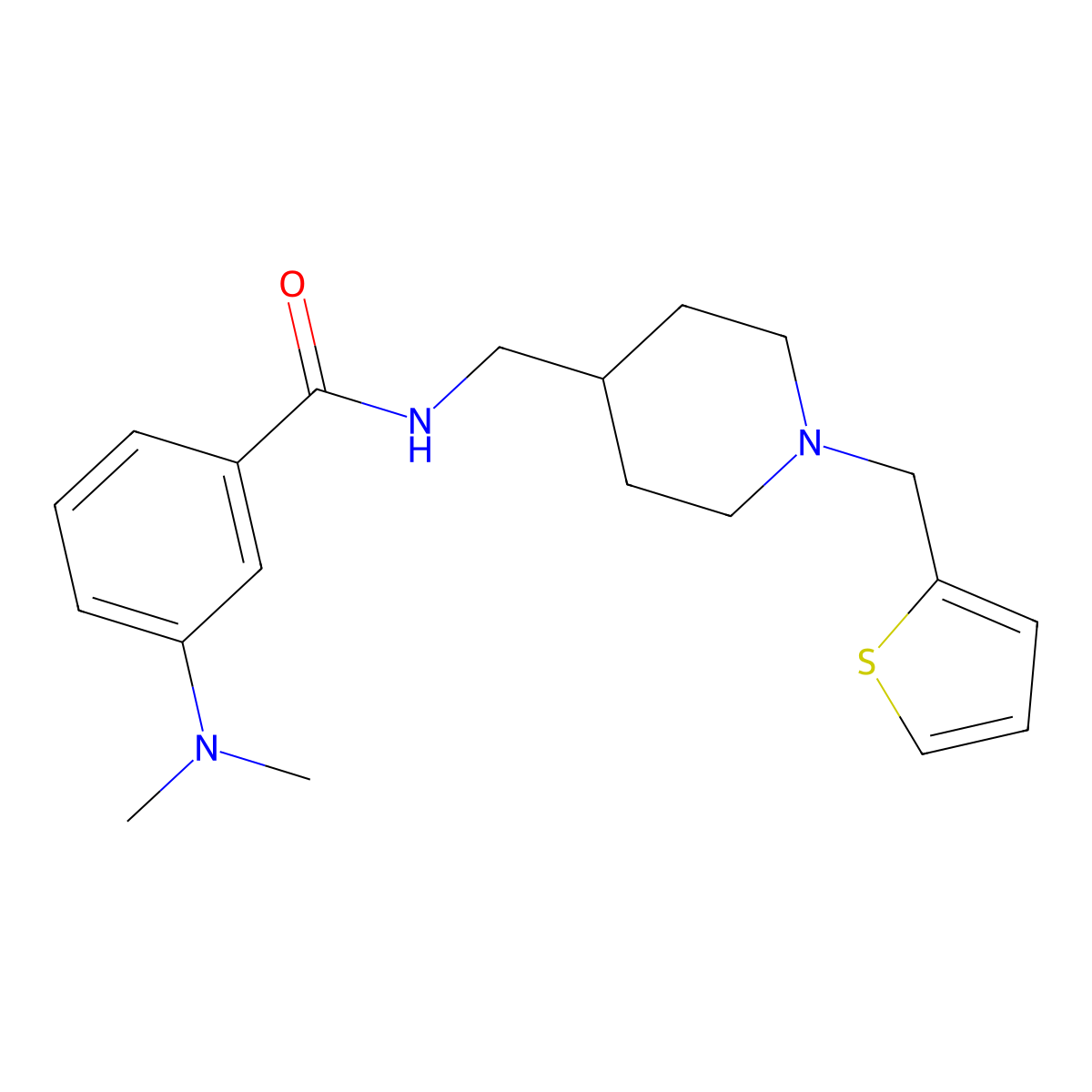 3-(dimethylamino)-N-((1-(thiophen-2-ylmethyl)piperidin-4-yl)methyl)benzamide molecular structure, CAS 1210482-86-2
