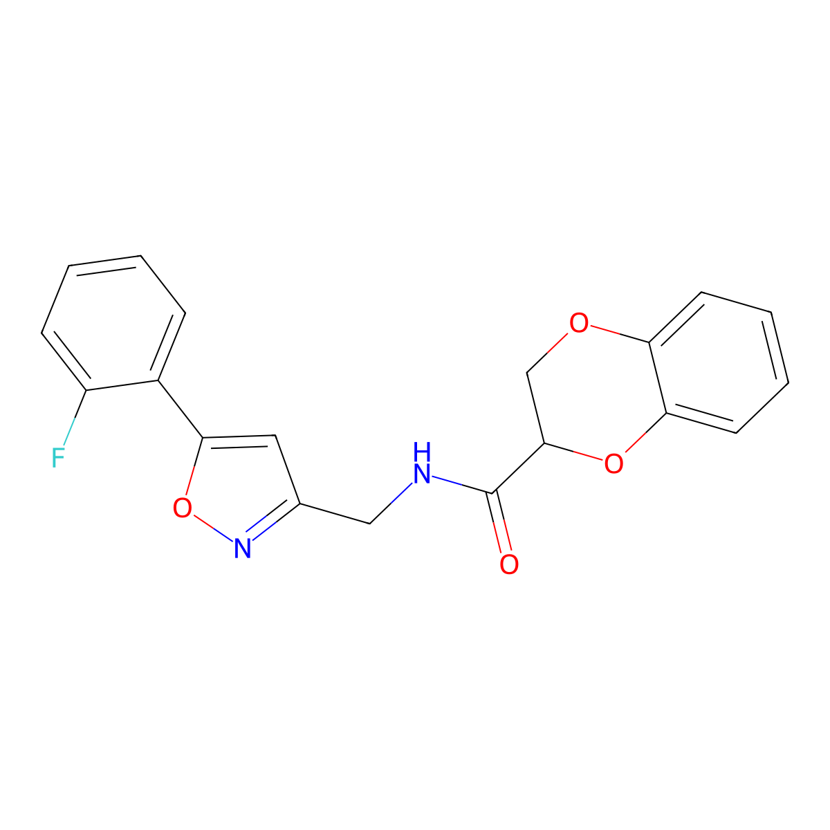 N-((5-(2-fluorophenyl)isoxazol-3-yl)methyl)-2,3-dihydrobenzo[b][1,4]dioxine-2-carboxamide molecular structure, CAS 1210483-79-6